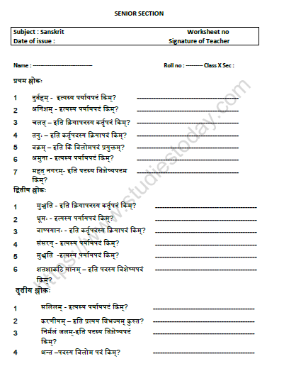CBSE Class 10 Sanskrit Worksheet Set D